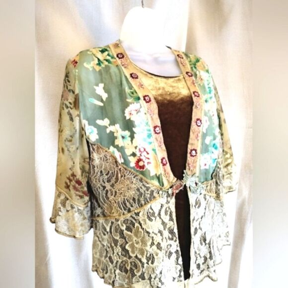 SUSAN GRAVER ESSENTIALS VELVET TOP Women's &  VINTAGE silky/Chiffon/Lace JACKET - Picture 8 of 15
